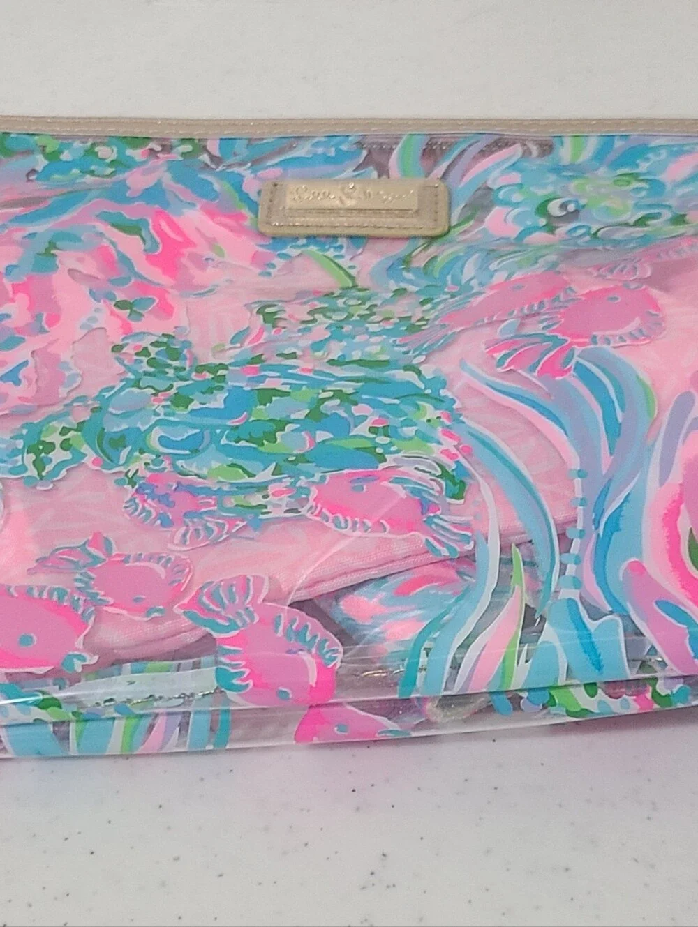 NWT Lilly Pulitzer Best Fishes Beach Day Pouch 3pc Set Makeup Bag Cozy
